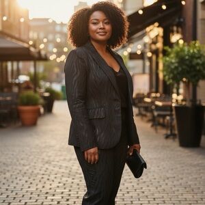 Alberto Malaki Black Textured Blazer and Pants Set